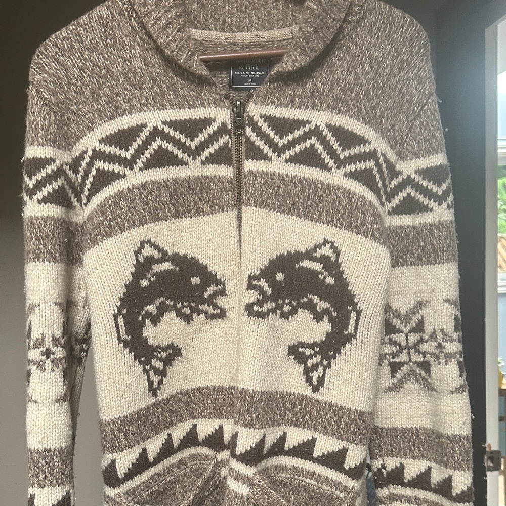 Abercrombie & Fitch Brown and Cream Zip-Up Sweater